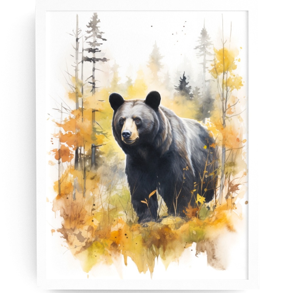 Watercolor Black Bear Portrait Wall Art Illustration Print Poster Unframed